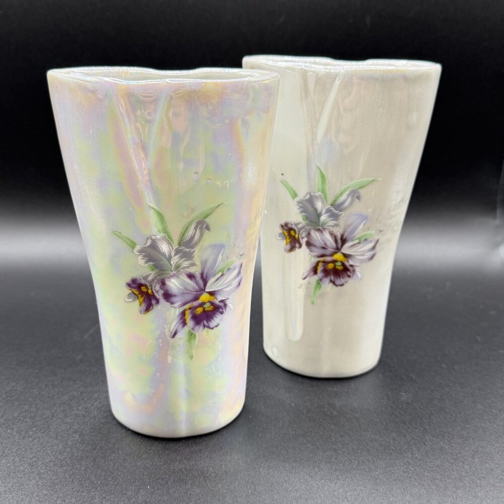 Vintage Opalescent Nancy Pew Bud Vase Set